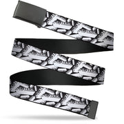 Web Belt Blank Black Buckle - MASTERS OF THE UNIVERSE Brick Logo Stacked White/Black Webbing Web Belts Masters of the Universe