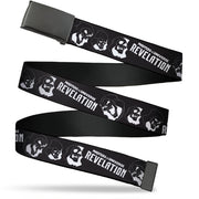 Web Belt Blank Black Buckle - MASTERS OF THE UNIVERSE REVELATION Title Logo and Skeletor Expressions Black/White Webbing Web Belts Masters of the Universe