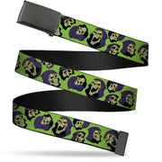 Web Belt Blank Black Buckle - Masters of the Universe Skeletor Expressions Scattered Green Webbing Web Belts Masters of the Universe