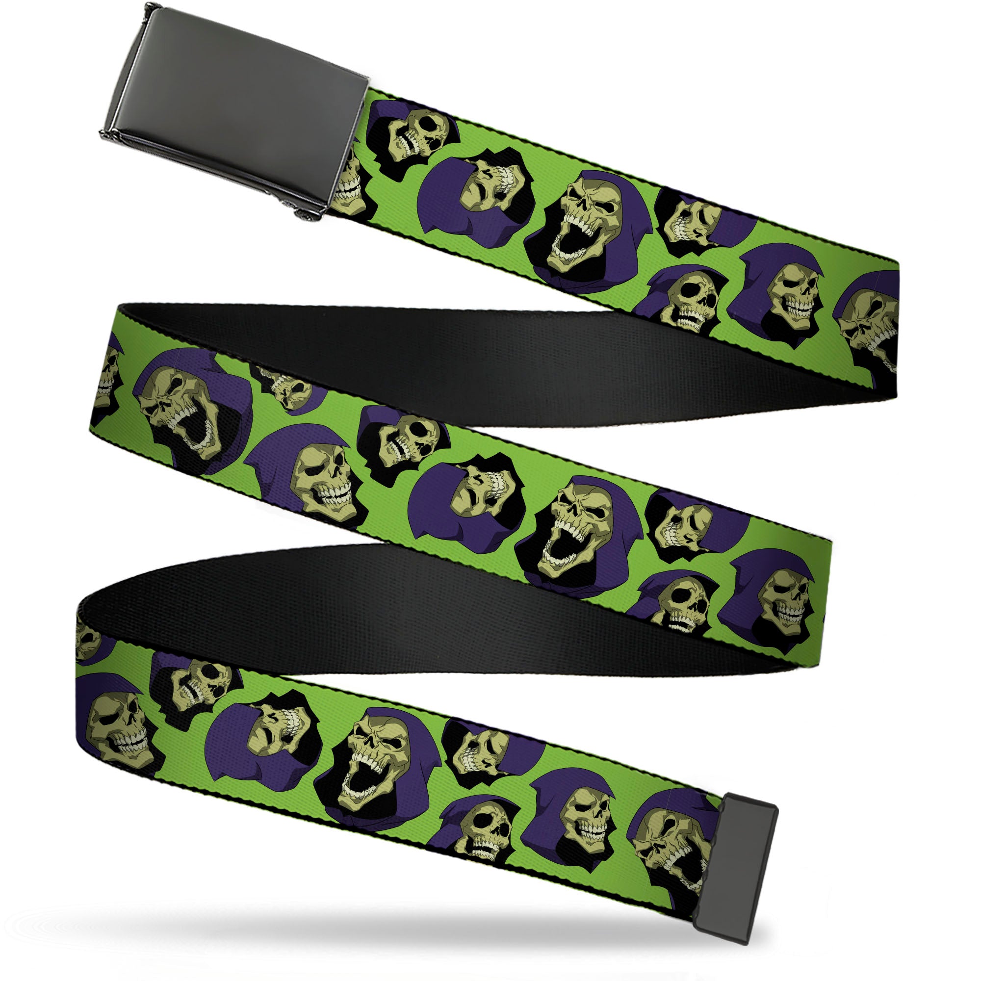 Web Belt Blank Black Buckle - Masters of the Universe Skeletor Expressions Scattered Green Webbing Web Belts Masters of the Universe