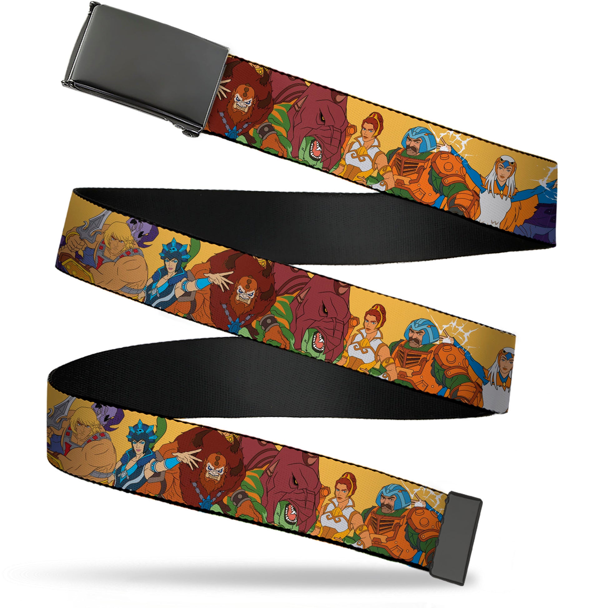Web Belt Blank Black Buckle - MOTU Revelation Eight Character Group Pose Yellow Webbing Web Belts Masters of the Universe