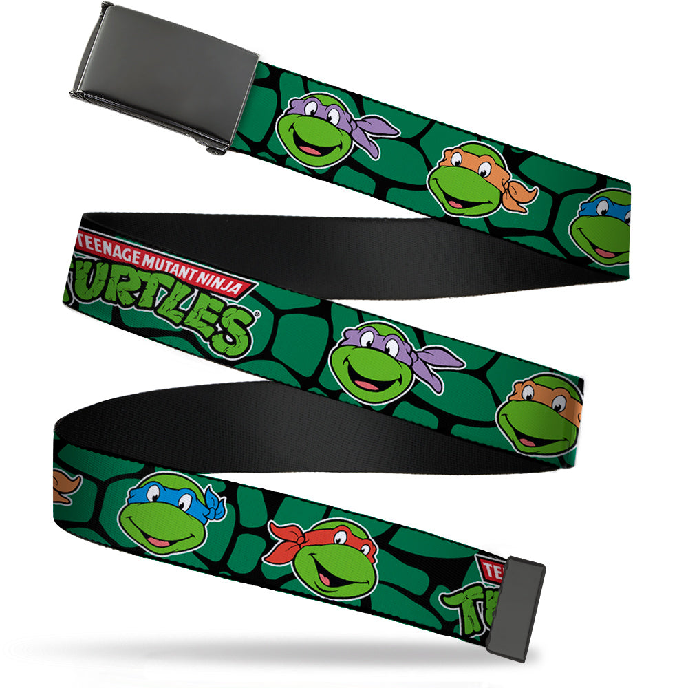 Black Buckle Web Belt - Classic TEENAGE MUTANT NINJA TURTLES Turtle Faces Black/Green Turtle Shell Webbing Web Belts Teenage Mutant Ninja Turtles