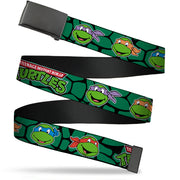 Black Buckle Web Belt - Classic TEENAGE MUTANT NINJA TURTLES Turtle Faces Black/Green Turtle Shell Webbing Web Belts Teenage Mutant Ninja Turtles