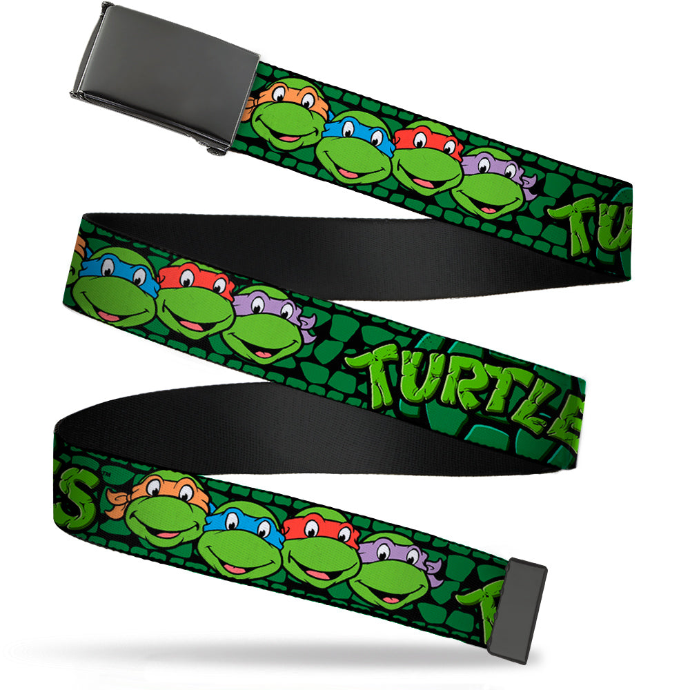 Black Buckle Web Belt - Classic Teenage Mutant Ninja Turtles Group Faces/TURTLES Turtle Shell Black/Green Webbing Web Belts Teenage Mutant Ninja Turtles
