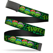 Black Buckle Web Belt - Classic Teenage Mutant Ninja Turtles Group Faces/TURTLES Turtle Shell Black/Green Webbing Web Belts Teenage Mutant Ninja Turtles