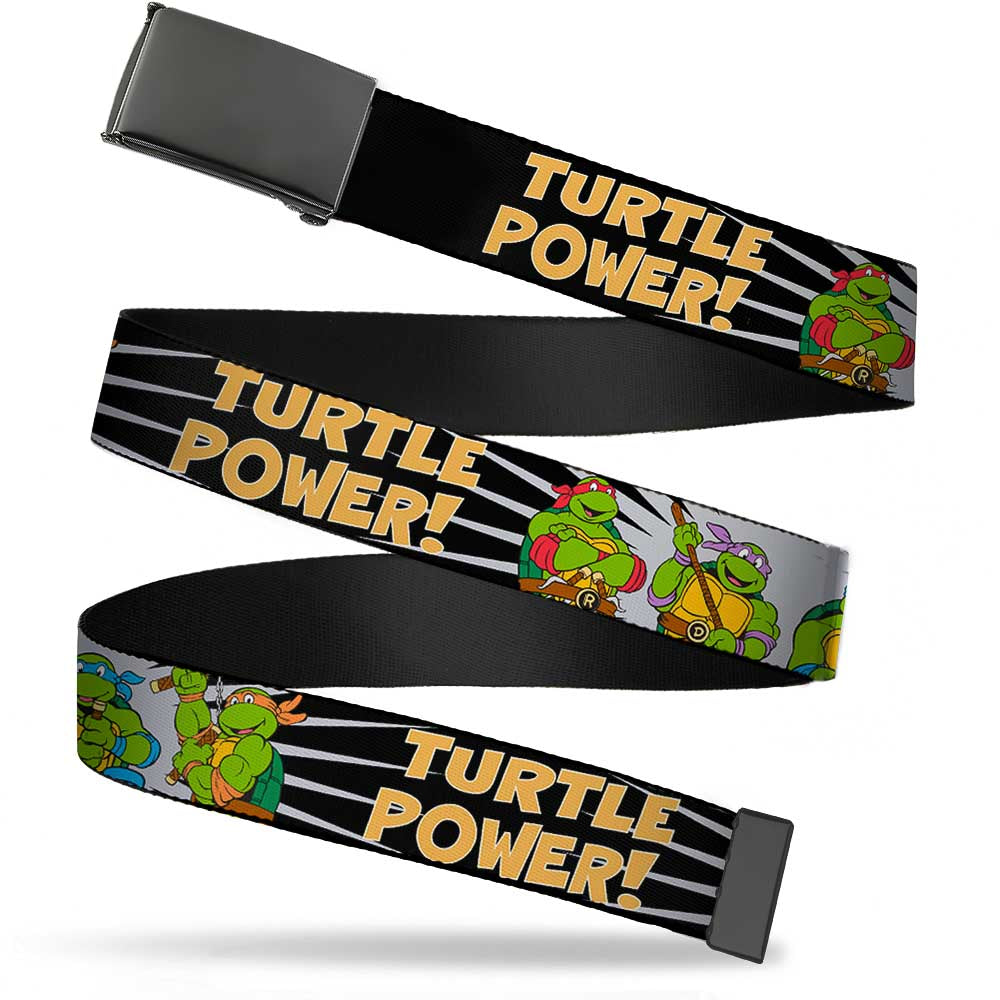 Black Buckle Web Belt - Classic Teenage Mutant Ninja Turtles Group Pose/TURTLE POWER! Webbing Web Belts Teenage Mutant Ninja Turtles