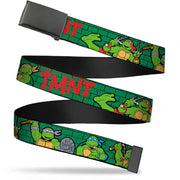 Black Buckle Web Belt - Classic Teenage Mutant Ninja Turtles Group Pose2/TMNT Green Brick Wall Webbing Web Belts Teenage Mutant Ninja Turtles