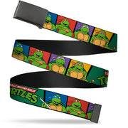 Black Buckle Web Belt - Classic TEENAGE MUTANT NINJA TURTLES Group Pose3/TMNT Logo Green/Multi Color Webbing Web Belts Teenage Mutant Ninja Turtles