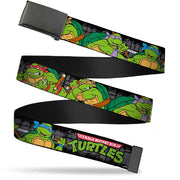 Black Buckle Web Belt - Classic TEENAGE MUTANT NINJA TURTLES Group Pose4 in Sewer/TMNT Logo Webbing Web Belts Teenage Mutant Ninja Turtles