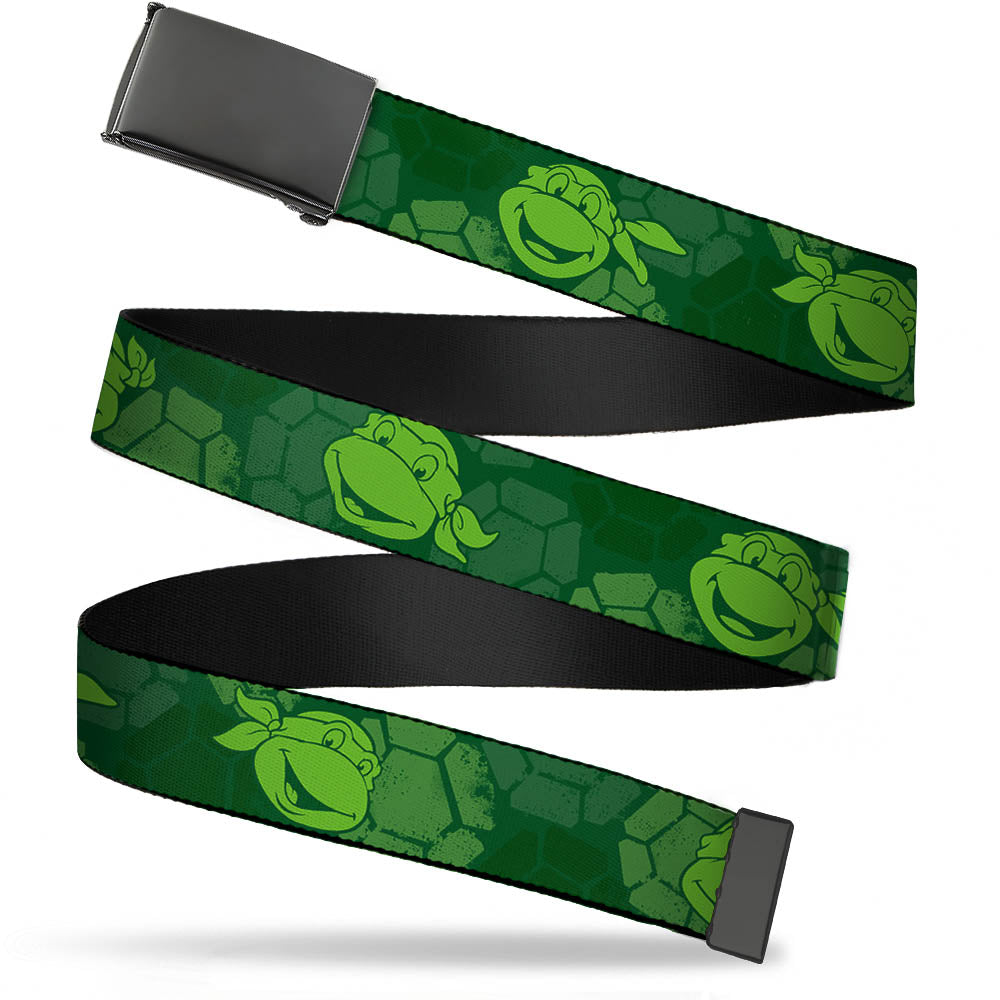 Black Buckle Web Belt - Classic Teenage Mutant Ninja Turtles Turtle Faces2 Greens Webbing Web Belts Teenage Mutant Ninja Turtles