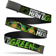 Black Buckle Web Belt - Classic TMNT Group Pose6/KEEPING IT LEAN, MEAN & GREEN Black/Green/White Webbing Web Belts Teenage Mutant Ninja Turtles