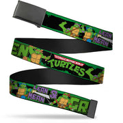 Black Buckle Web Belt - Classic TEENAGE MUTANT NINJA TURTLES Logo/Group Pose5/LEAN MEAN & GREEN Webbing Web Belts Teenage Mutant Ninja Turtles