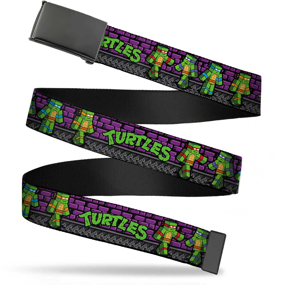 Black Buckle Web Belt - Classic Teenage Mutant Ninja Turtles Block Poses/TURTLES Purple/Grays Webbing Web Belts Teenage Mutant Ninja Turtles