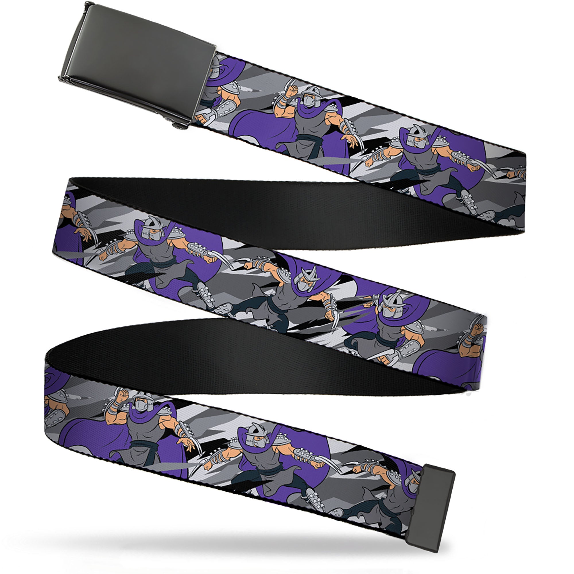 Web Belt Blank Black Buckle - Teenage Mutant Ninja Turtles Shredder Action Poses Grays/Purple Webbing Web Belts Teenage Mutant Ninja Turtles