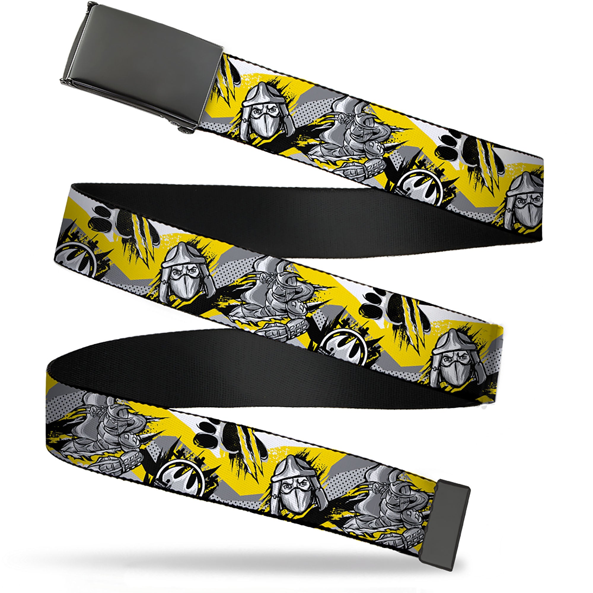 Web Belt Blank Black Buckle - Teenage Mutant Ninja Turtles Shredder Pose and Icons Grays/Yellow Webbing Web Belts Teenage Mutant Ninja Turtles