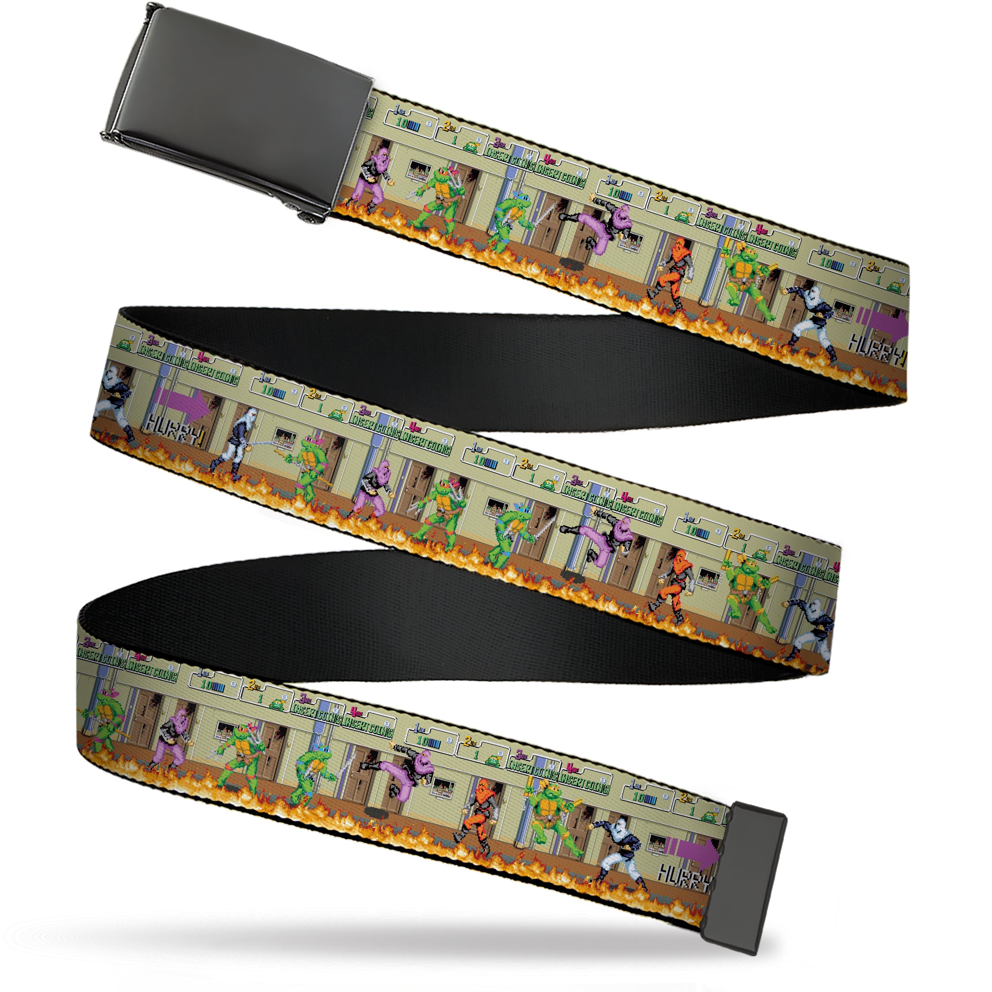Web Belt Blank Black Buckle - Teenage Mutant Ninja Turtles Battle Foot Soldiers Ninjas Arcade Scene Tan Webbing Web Belts Teenage Mutant Ninja Turtles