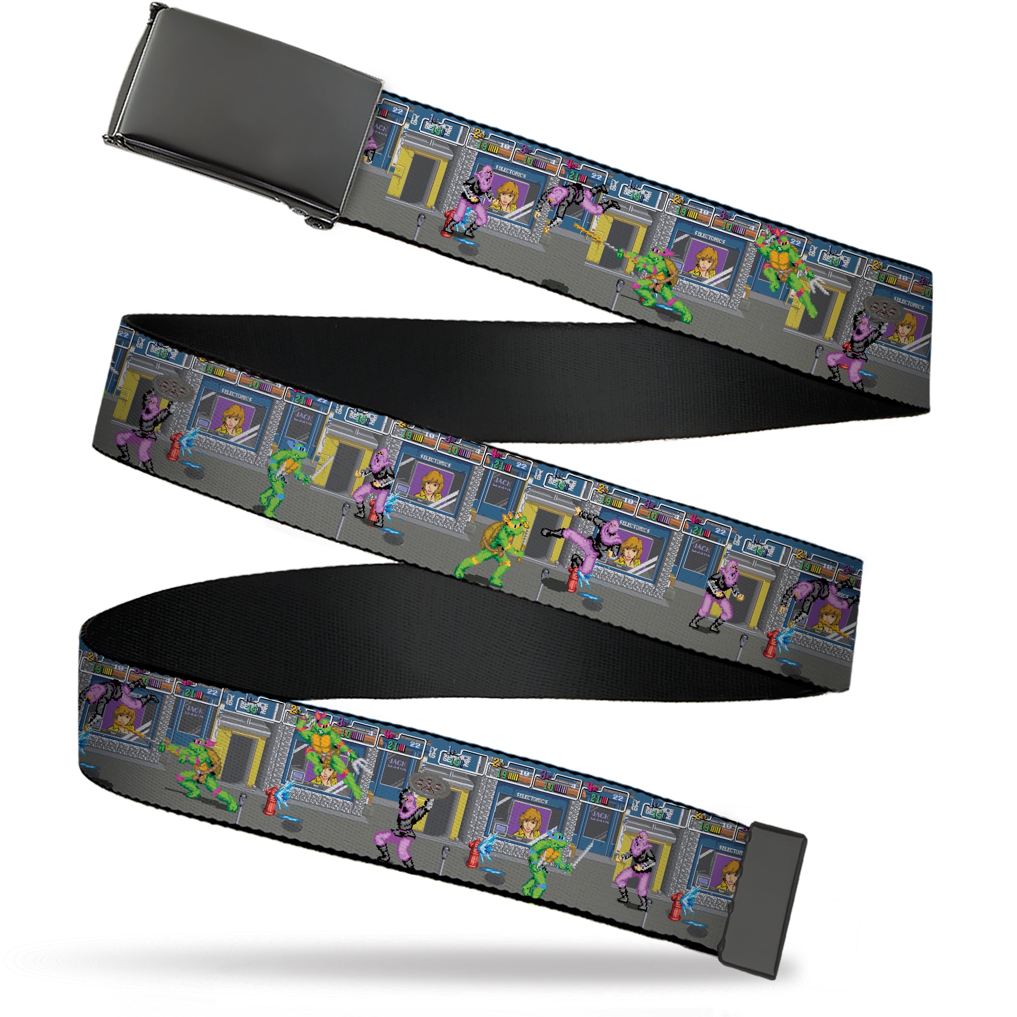 Web Belt Blank Black Buckle - Teenage Mutant Ninja Turtles Battle Purple Foot Soldier Ninja Arcade Scene Grays Webbing Web Belts Teenage Mutant Ninja Turtles