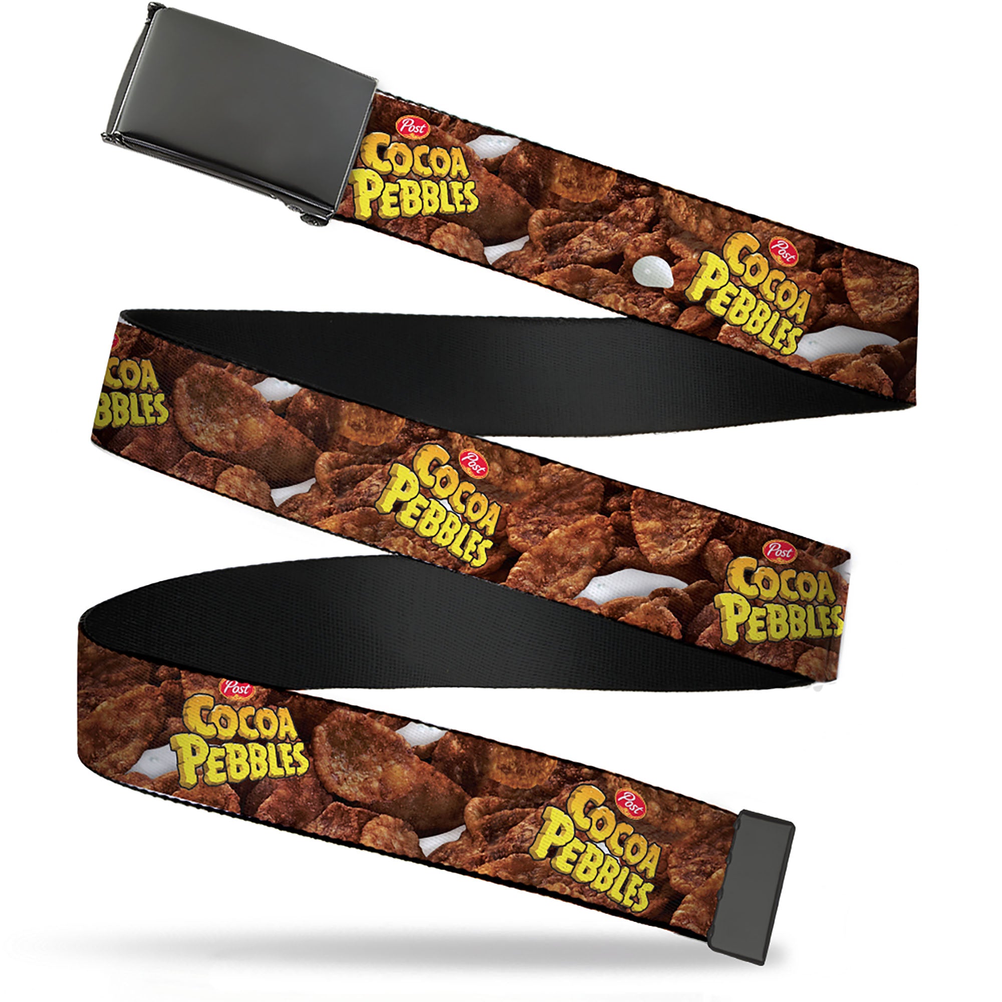 Web Belt Blank Black Buckle - POST COCOA PEBBLES Logo and Vivid Cereal Browns Webbing Web Belts The Flintstones   