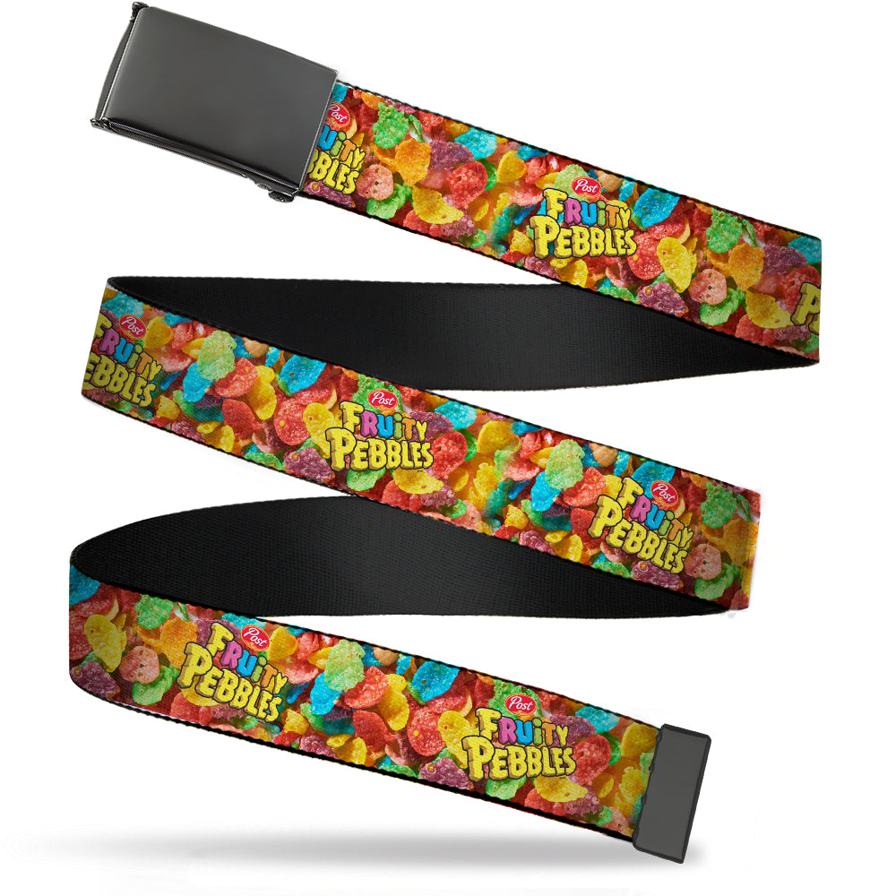 Web Belt Blank Black Buckle - POST FRUITY PEBBLES Logo and Vivid Cereal Multi Color Webbing Web Belts The Flintstones   