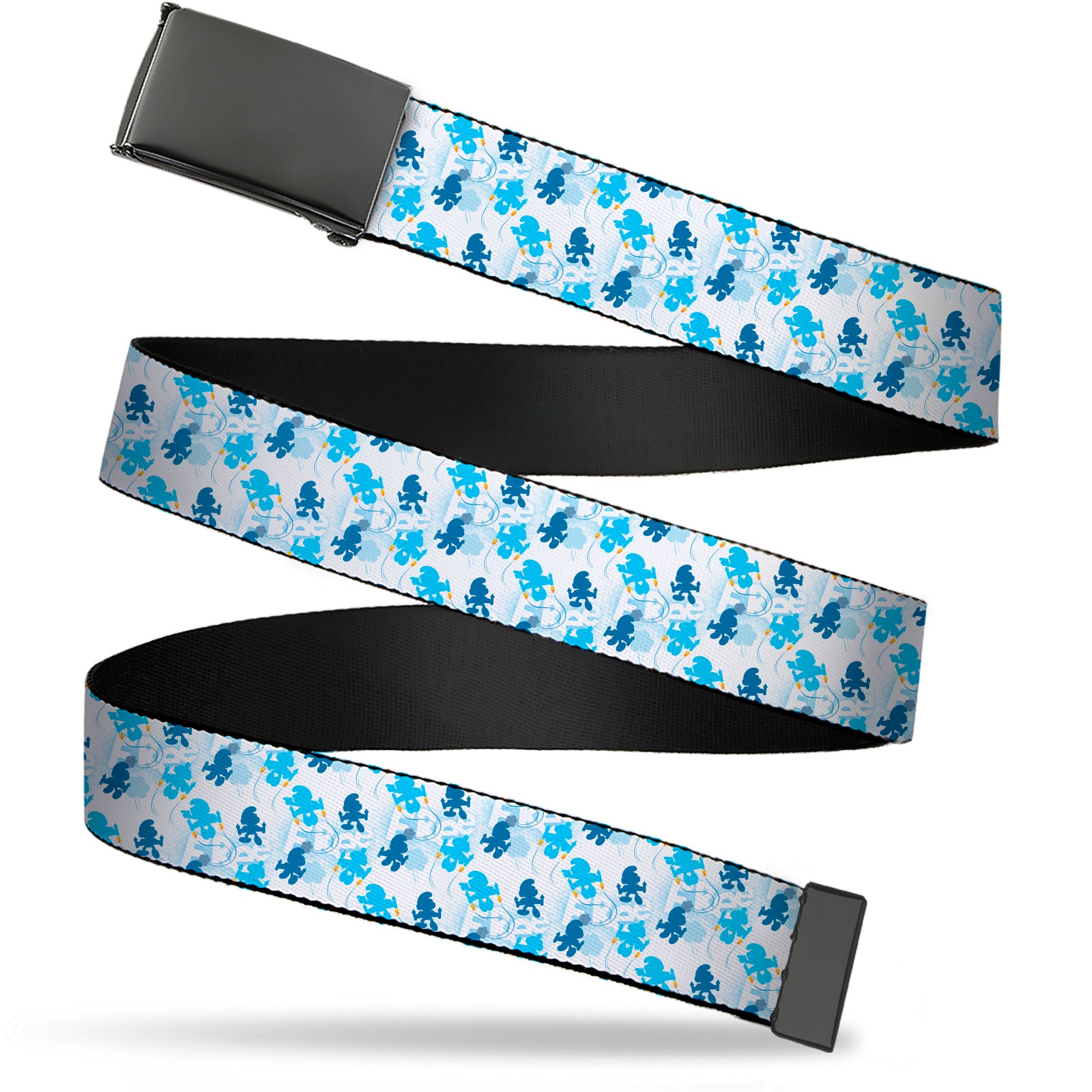 Web Belt Blank Black Buckle - The Smurfs Blast Off FREE Silhouette Pose White/Blues Webbing Web Belts The Smurfs