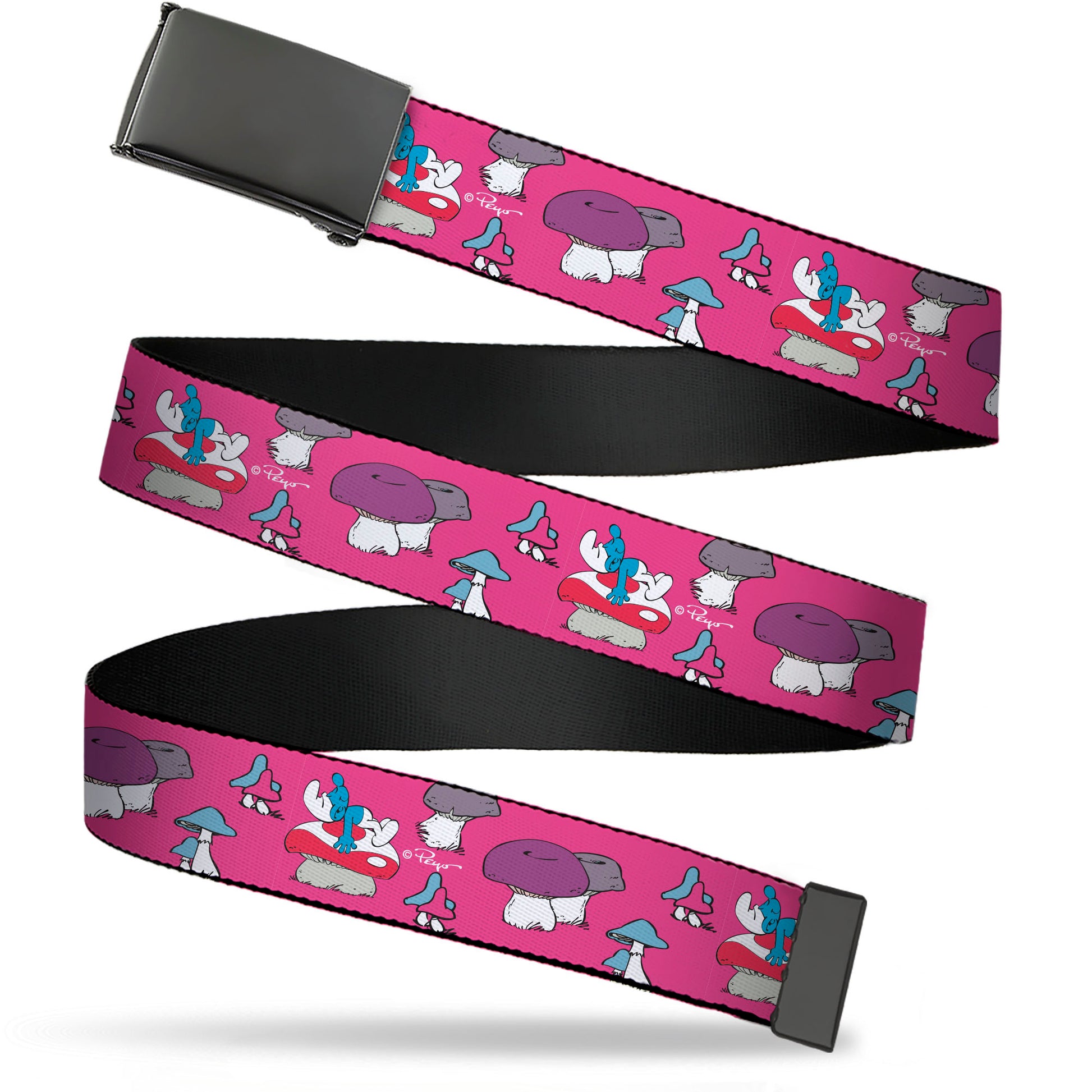 Web Belt Blank Black Buckle - The Smurfs Like a Mushroom Pose Pink Webbing Web Belts The Smurfs