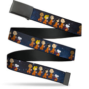 Web Belt Blank Black Buckle - Peanuts Gang Astronauts Space Walk Group Pose Blues Webbing Web Belts Peanuts