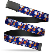 Web Belt Blank Black Buckle - Peanuts Astronaut Snoopy Walking Pose Scattered Blue/Orange Webbing Web Belts Peanuts