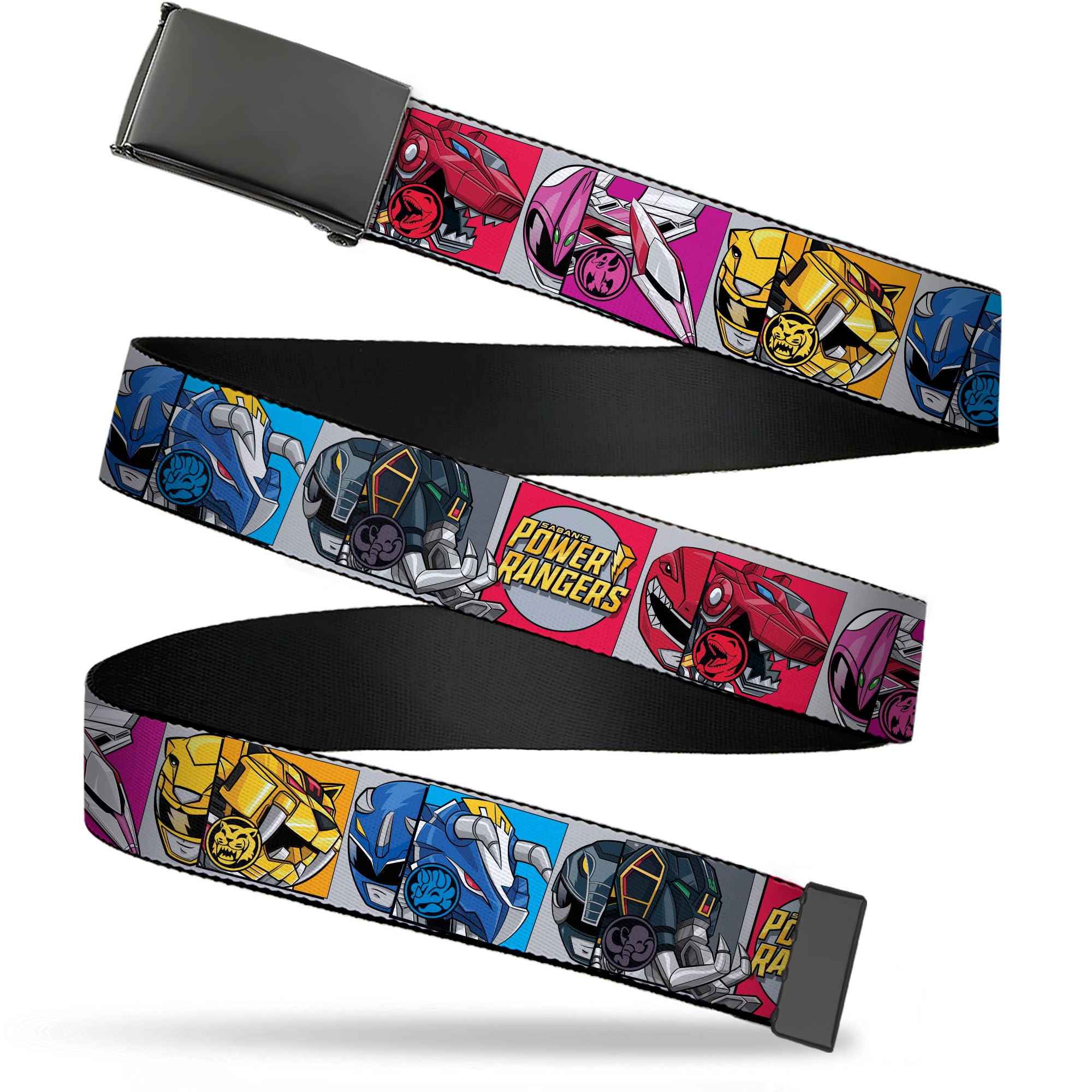 Web Belt Clamp Buckle - SABAN'S POWER RANGERS Ranger Zord and Icon Blocks and Title Logo Webbing Web Belts Power Rangers