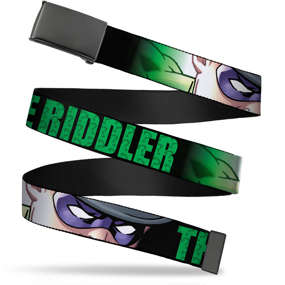 Web Belt Blank Black Buckle - THE RIDDLER/Face CLOSE-UP Black/Green Webbing Web Belts DC Comics   