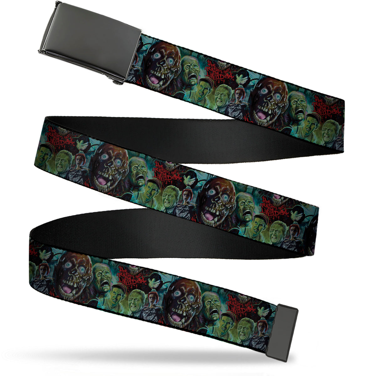 Web Belt Blank Black Buckle - THE RETURN OF THE LIVING DEAD Character Collage Webbing Web Belts Living Dead Media LLC