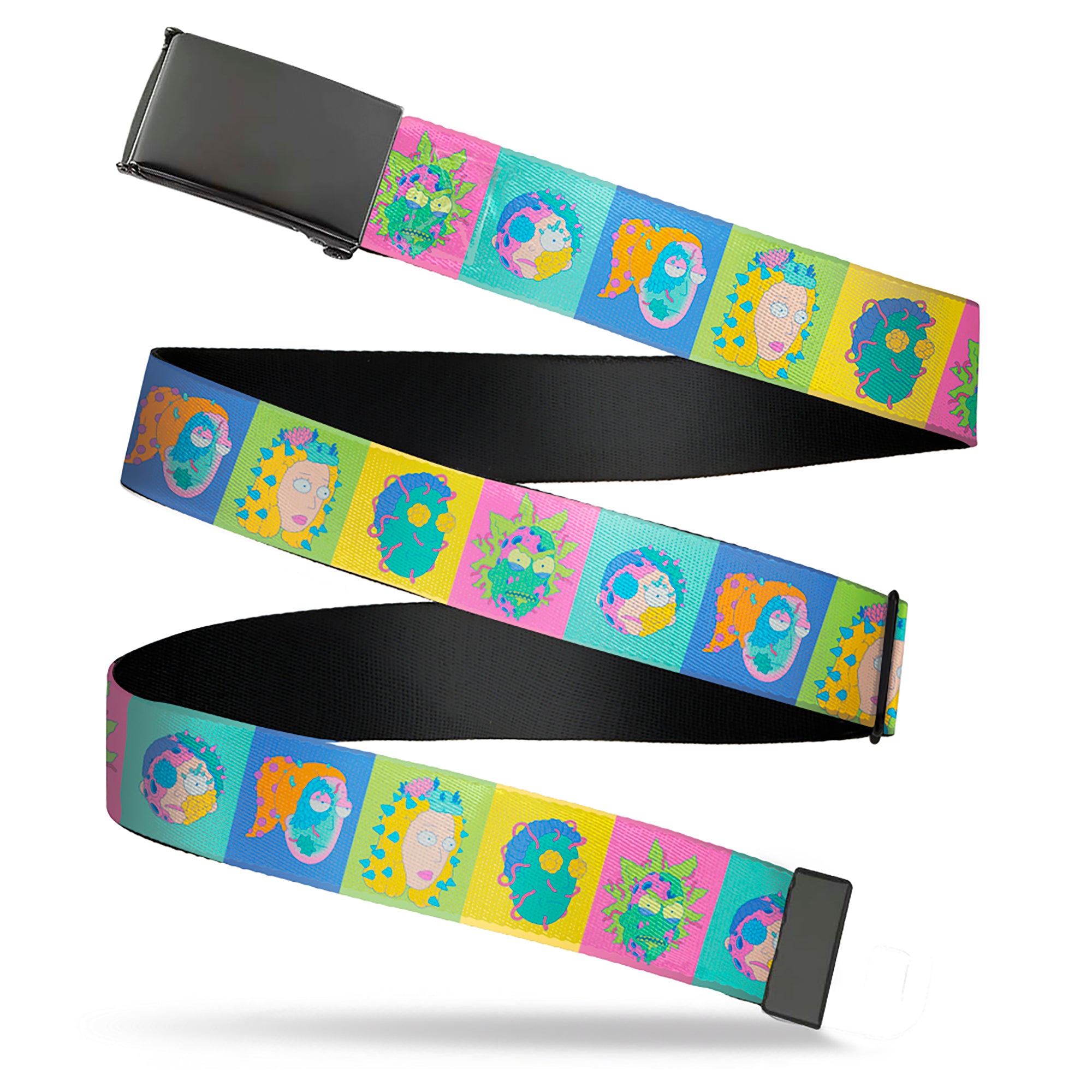 Web Belt Blank Black Buckle - Rick and Morty Smith Family Cell Face Blocks Multi Color Webbing Web Belts Rick and Morty   