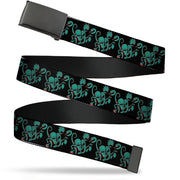 Web Belt Blank Black Buckle - Rick and Morty Psychedelic Monster Pose Black/Greens Webbing Web Belts Rick and Morty   