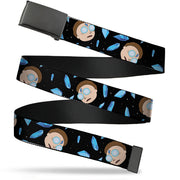 Web Belt Blank Black Buckle - Rick and Morty Death Crystals and Morty Expression Black/Blues Webbing Web Belts Rick and Morty   