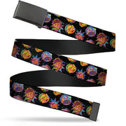 Web Belt Blank Black Buckle - Rick and Morty Vaporwave Expressions Scattered Black/Multi Color Webbing Web Belts Rick and Morty