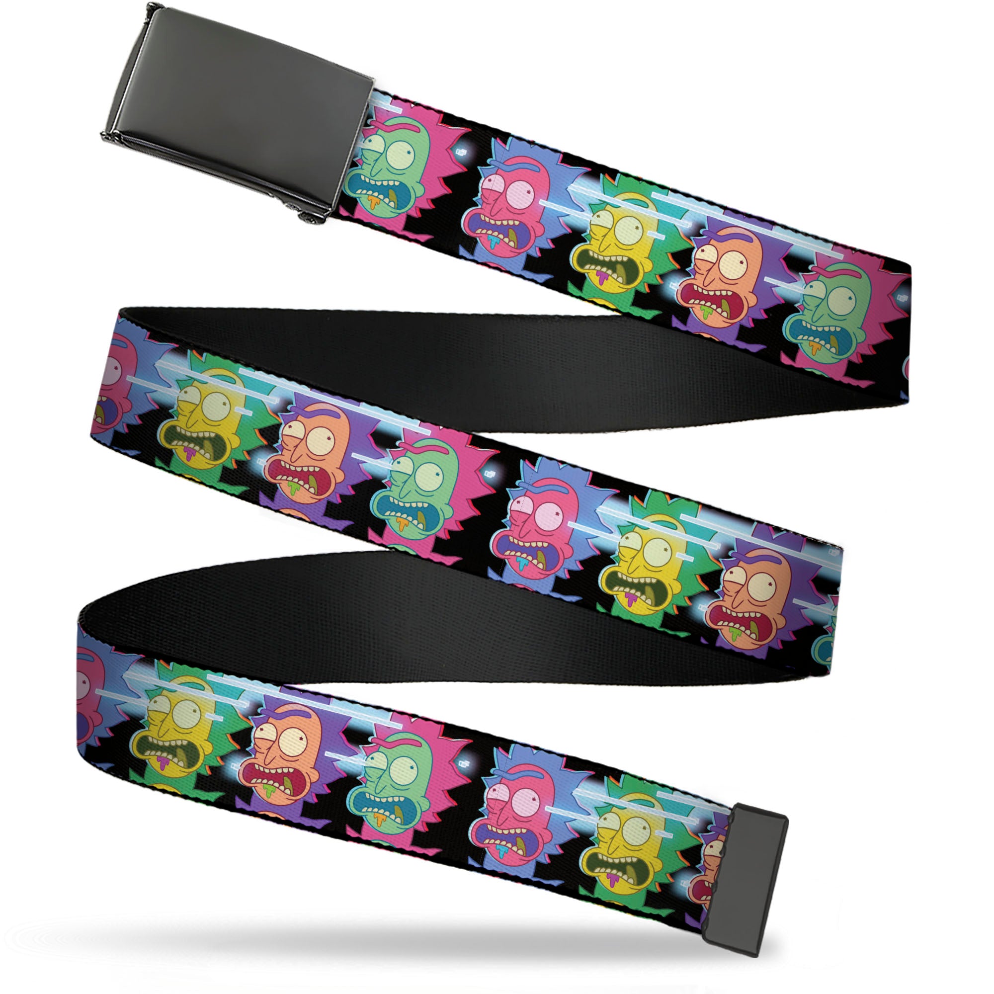 Web Belt Blank Black Buckle - Rick Sanchez Screaming Face Black/Multi Color Webbing Web Belts Rick and Morty