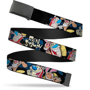 Black Buckle Web Belt - REN & STIMPY Poses Black/Blue/Yellow Webbing Web Belts Ren and Stimpy