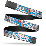 Web Belt Blank Black Buckle - Ren and Stimpy Pose and Quote Bubbles Stacked Blue Webbing Web Belts Ren and Stimpy