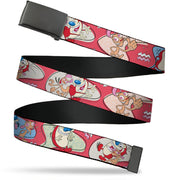 Web Belt Blank Black Buckle - Ren and Stimpy Single and Group Poses Pink Webbing Web Belts Ren and Stimpy