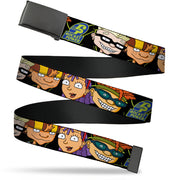 Web Belt Blank Black Buckle - ROCKET POWER RP Logo/4-Character Faces CLOSE-UP Black/Green/Blue Webbing Web Belts Rocket Power