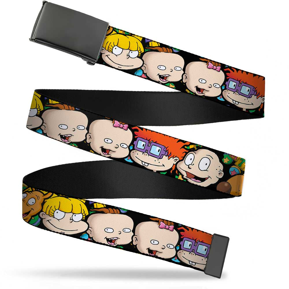 Black Buckle Web Belt - Rugrats Character Faces CLOSE-UP Webbing Web Belts Rugrats