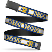 Black Buckle Web Belt - RIVER VIXENS/Cheer Logo Stripe Blue/White/Yellow Webbing Web Belts Riverdale