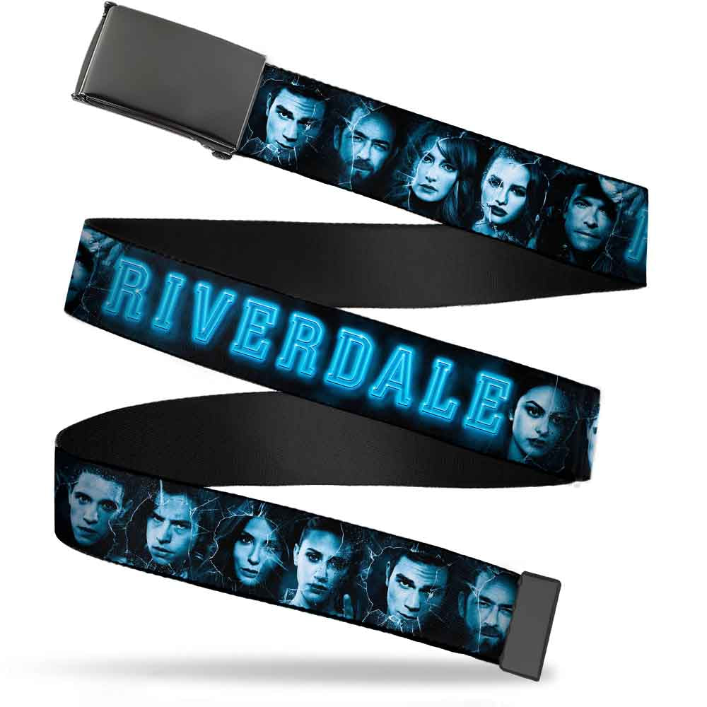 Black Buckle Web Belt - RIVERDALE 10-Character Faces Shatter Black/Blues Webbing Web Belts Riverdale