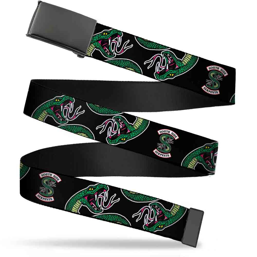 Black Buckle Web Belt - SOUTH SIDE SERPENTS Patch/Serpents Scattered Black Webbing Web Belts Riverdale   