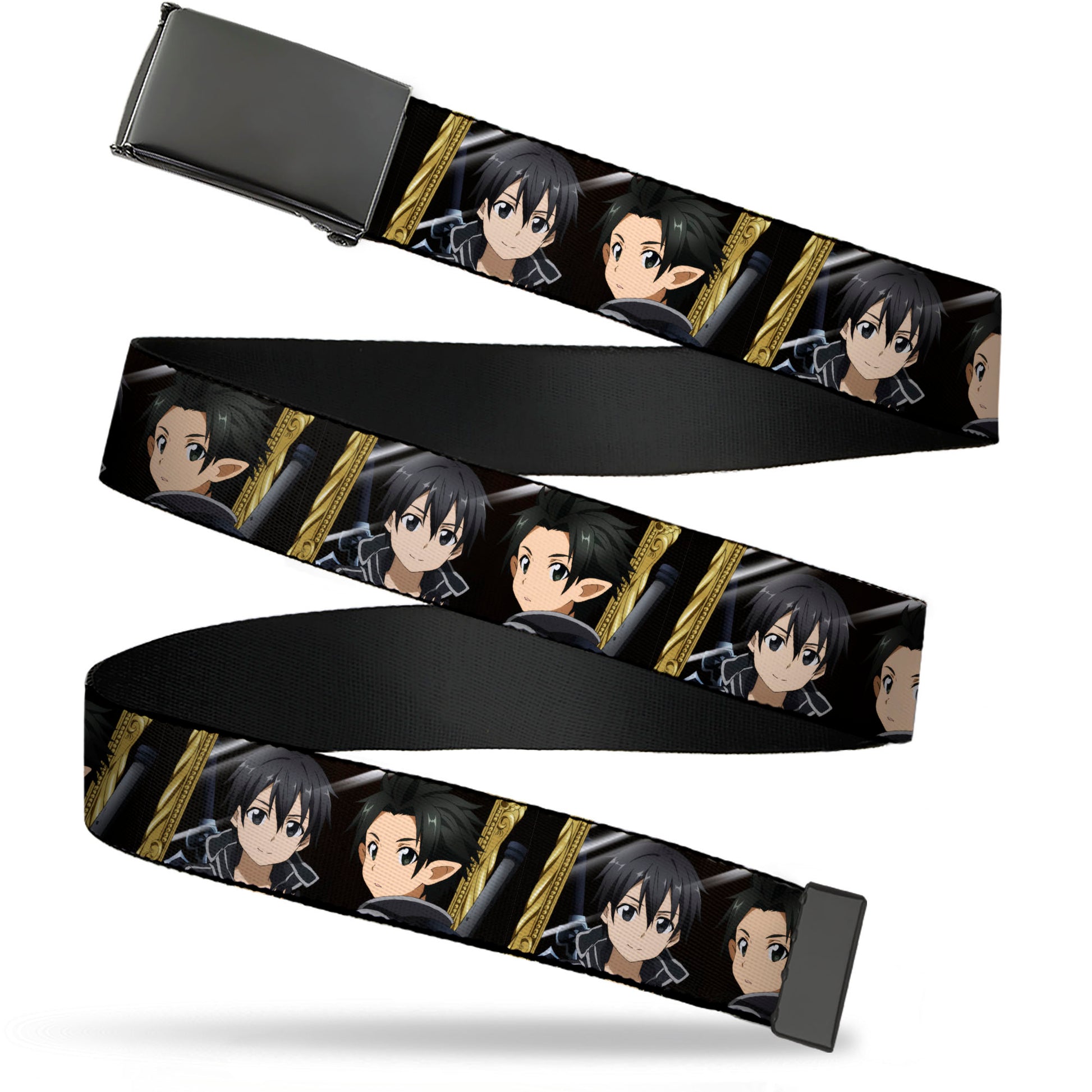 Web Belt Blank Black Buckle - SWORD ART ONLINE Kirito Reflection Poses and Title Logo Black Webbing Web Belts Sword Art Online