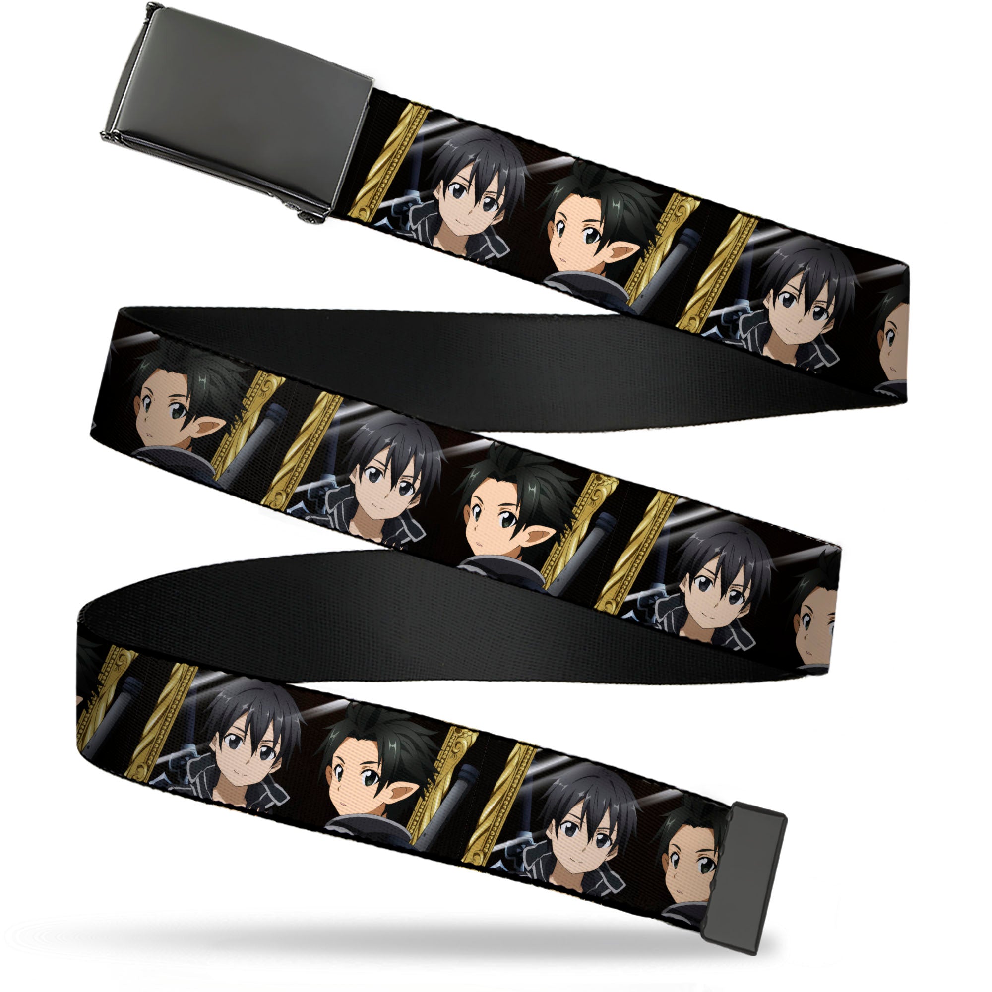 Web Belt Blank Black Buckle - SWORD ART ONLINE Kirito Reflection Poses and Title Logo Black Webbing Web Belts Sword Art Online