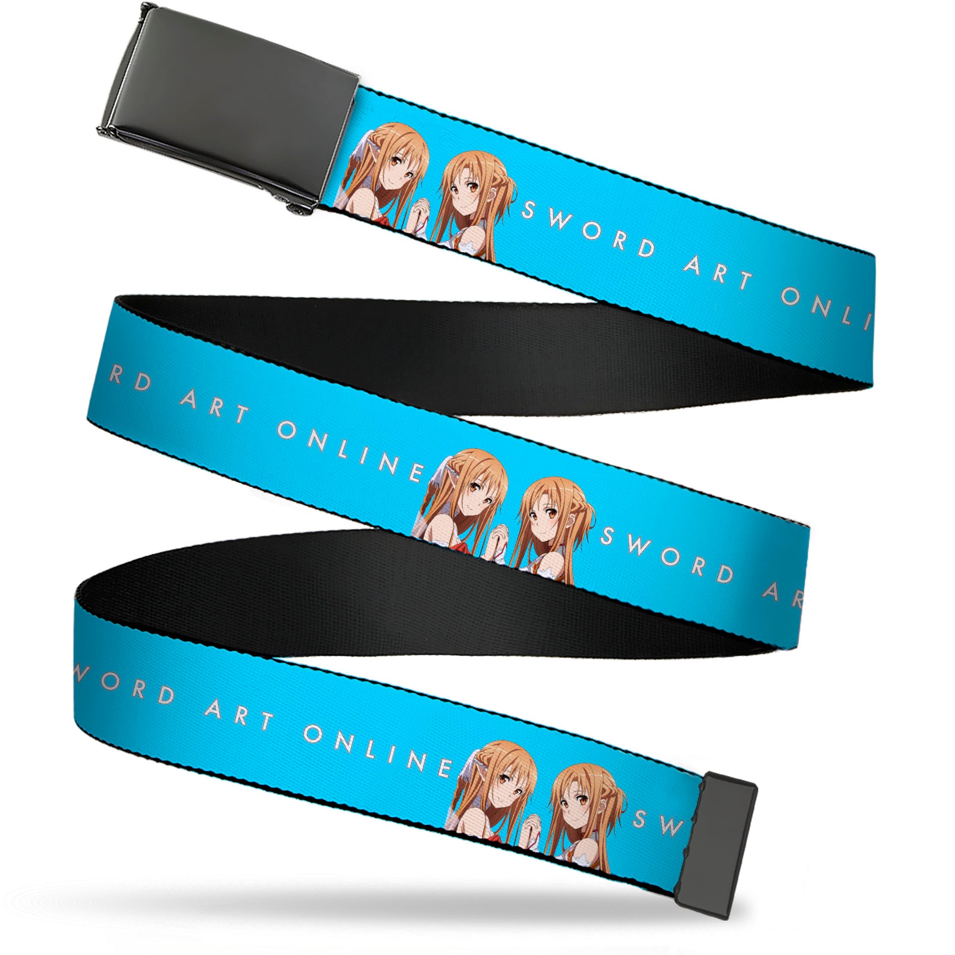 Web Belt Blank Black Buckle - SWORD ART ONLINE Asuna Comic Book Cover Pose and Title Logo Blue Webbing Web Belts Sword Art Online