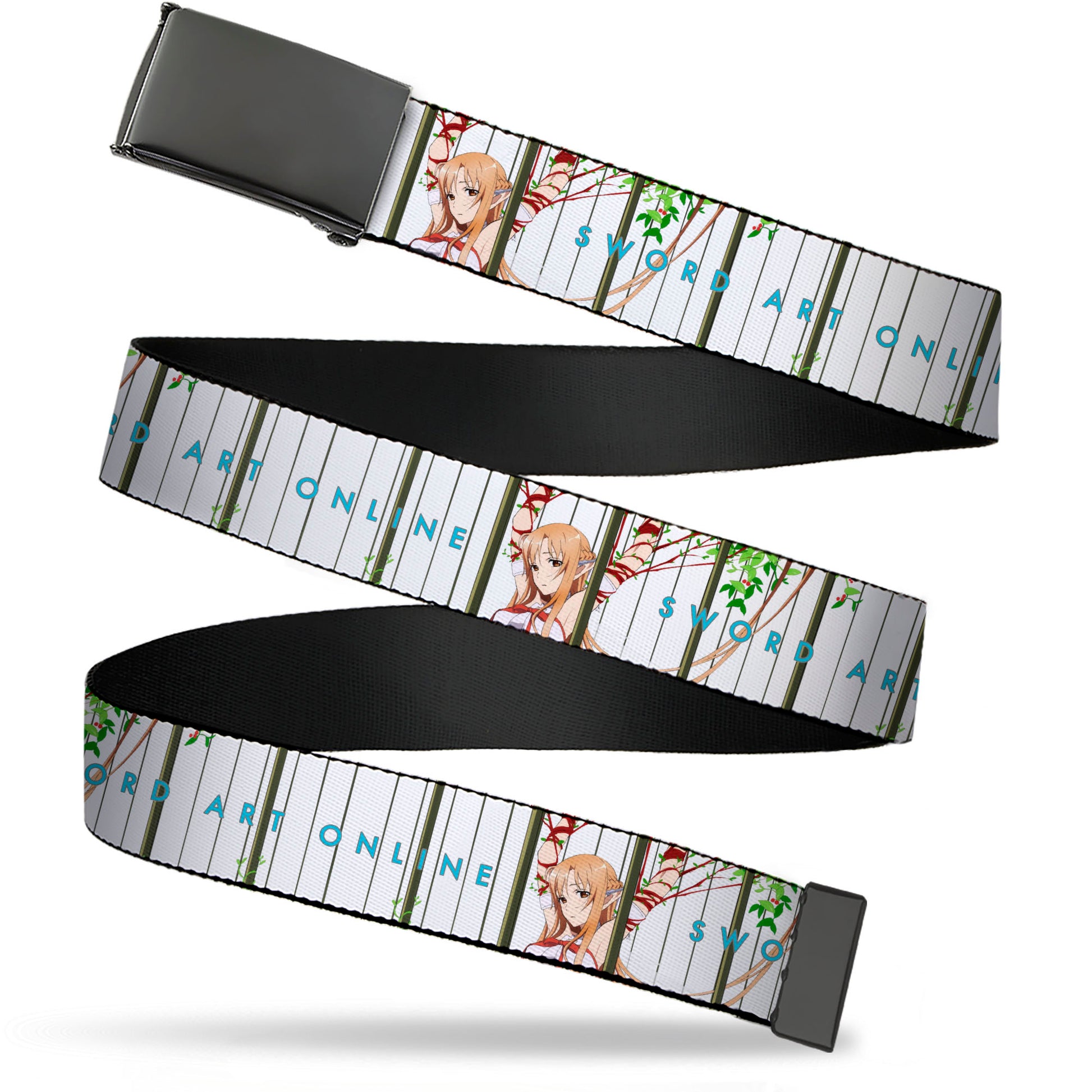 Web Belt Blank Black Buckle - SWORD ART ONLINE Asuna Cage Trap Pose and Title Logo White Webbing Web Belts Sword Art Online