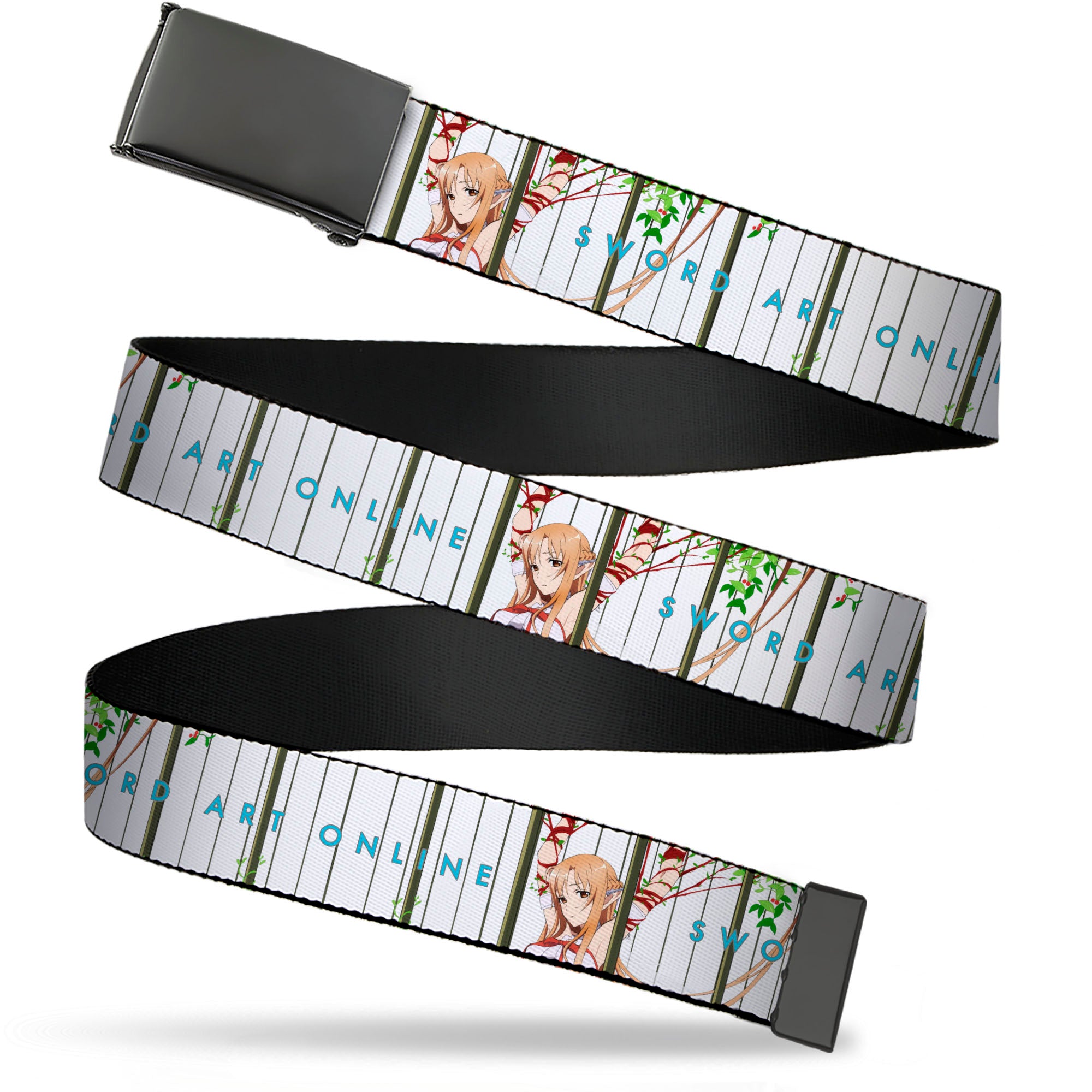 Web Belt Blank Black Buckle - SWORD ART ONLINE Asuna Cage Trap Pose and Title Logo White Webbing Web Belts Sword Art Online