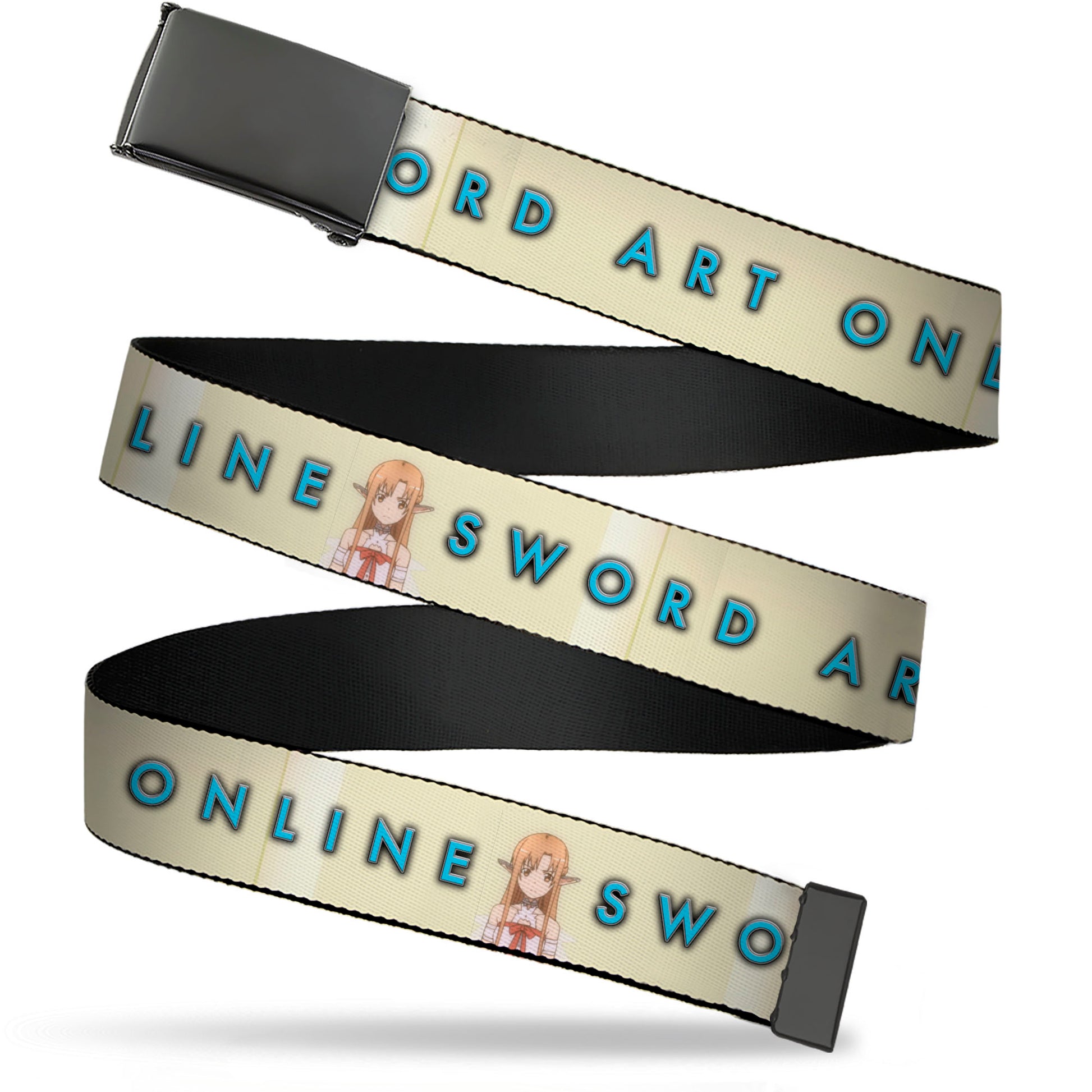 Web Belt Blank Black Buckle - SWORD ART ONLINE Asuna Yuuki Pose and Title Logo Cream Webbing Web Belts Sword Art Online