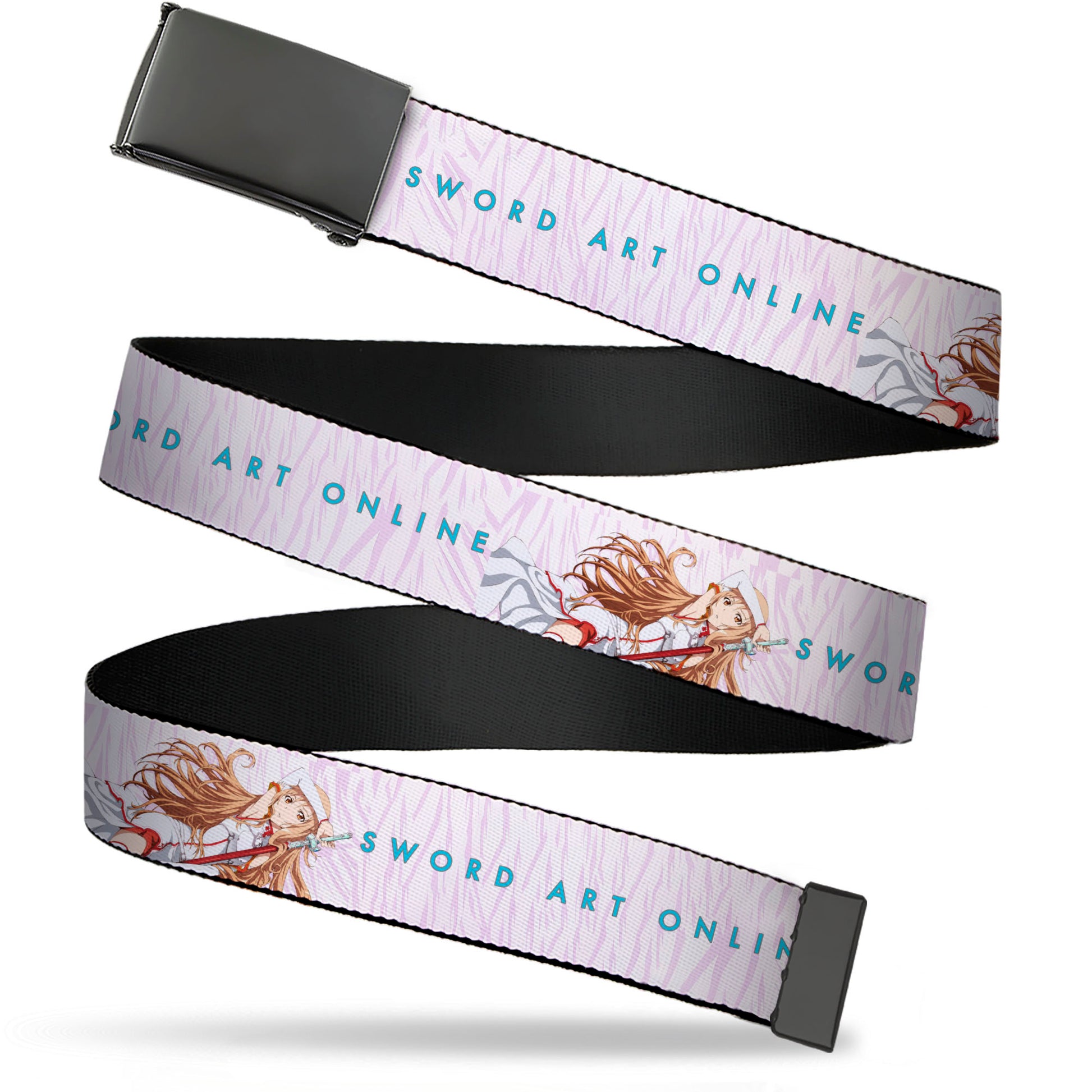 Web Belt Blank Black Buckle - SWORD ART ONLINE Asuna Lambent Light Rapier Pose and Title Logo Pink Webbing Web Belts Sword Art Online